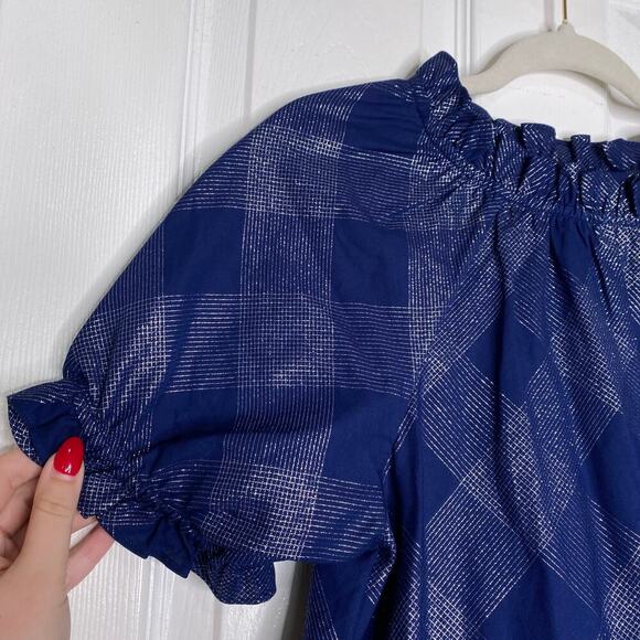 HILL HOUSE Katherine Nap Dress Navy Glitter Check Size XS Puff Sleeves - Picture 5 of 7